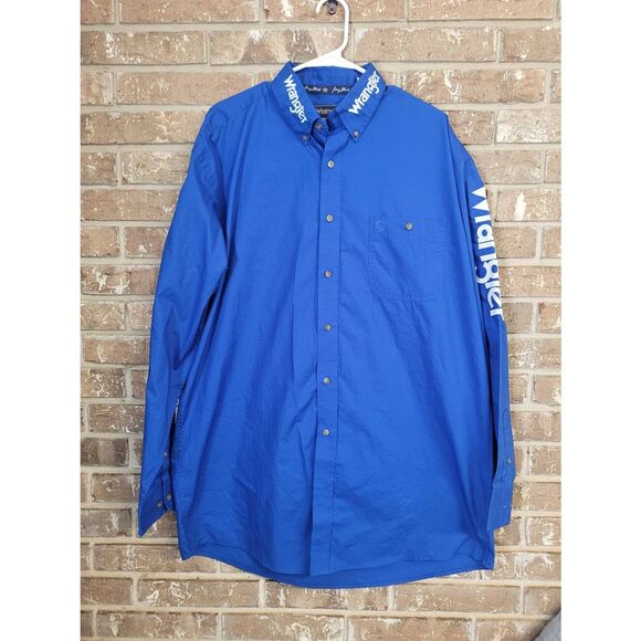Wrangler George Strait Collection Logo Royal Blue Long Sleeve Button Down, Mens - Picture 1 of 4